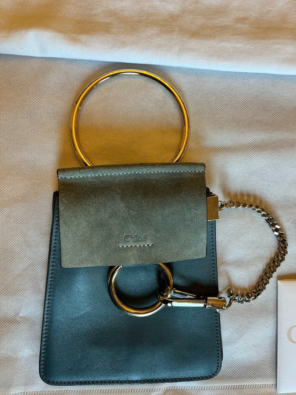 Authentic Chloé Faye Nano Bracelet Bag | Suede & Smooth Leather in Slate Blue